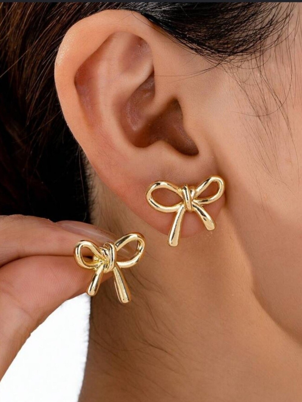 Bow Earrings Gold Plated Dainty Feminine Festive Fashion Jewelry Accessories